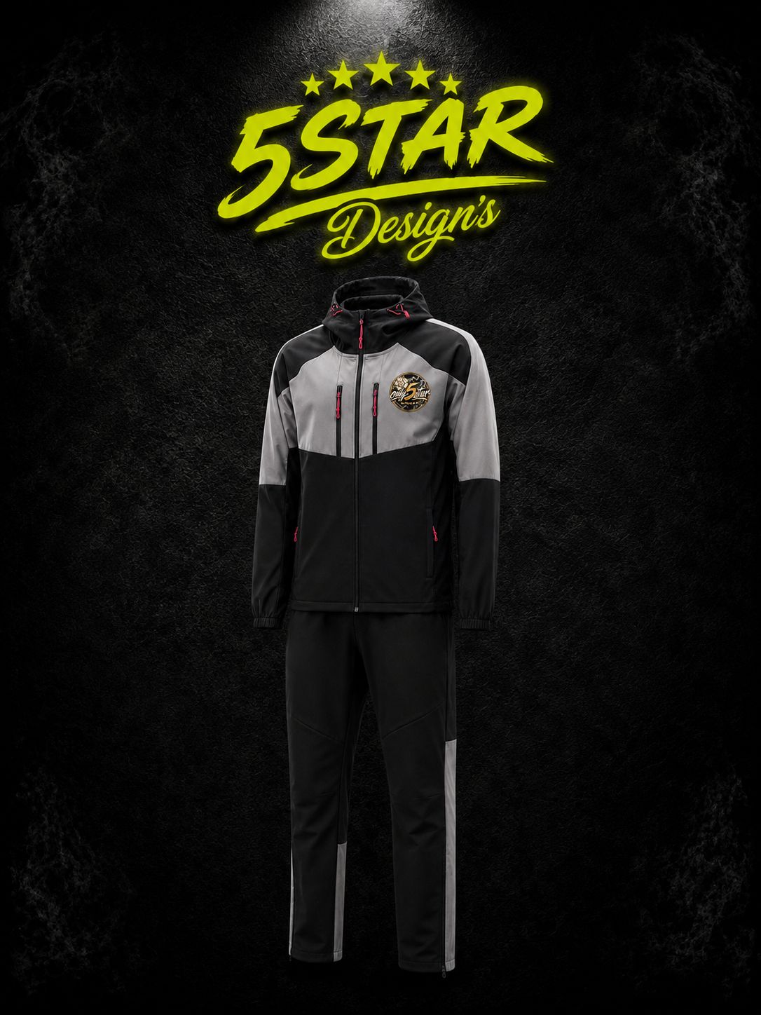 5STAR grey and black zip-hoodie tracksuit